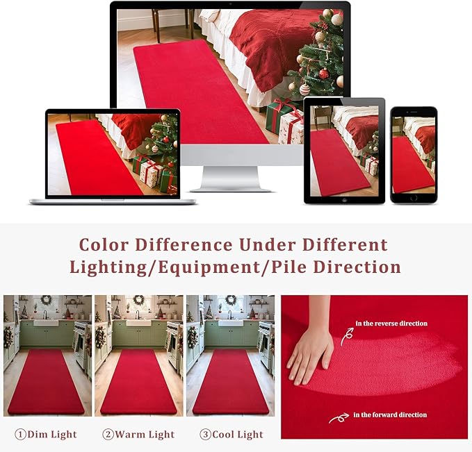 Przemy Washable Runner Rug for Bedroom Living Room, 2x6 Feet Red Memory Foam Rug, Super Soft Modern Indoor Runner Carpet for Hallway Bedside Kids Room Girls Boys Dorm Nursery Decor