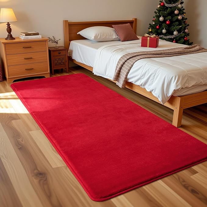 Andecor Shag Runner Rug for Bedroom Living Room, 2x6 Red Washable Fluffy Hallway Runner Area Rugs for Kitchen Boys Girls Kids Room Home Decorations Carpet