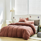Cottonight Brick Red Comforter Set King Marroon Bedding Comforter Set Solid Modern Blackish Red Blanket Quilts Soft Simple Modern Breathable 3 Piece Hotel Quality Comforter Set for Women Men