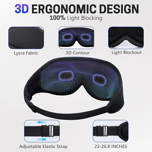 Aurya Sleep Mask with Bluetooth Headphones, 3D Eye Mask for Sleeping, 5.4 Wireless Sleeping Headphones with Ultra-Thin HD Stereo Speaker for Side Sleeper, Office Nap, Air Travel, Meditation