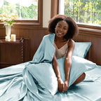 CozyLux Satin Sheets Full Size Sheets - 4 Piece Silky Full Size Bed Sheets, Luxury Light Blue Full Bed Set with Smooth and Soft Microfiber, Includes 1 Fitted Sheet, 1 Flat Sheet and 2 Pillowcases
