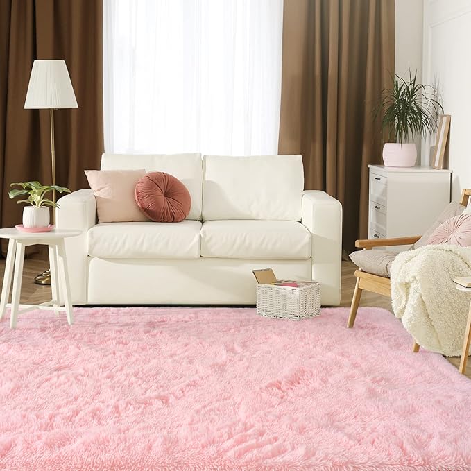 Jelymark Super Soft Shaggy Rug for Bedroom, 5x8 Feet Fluffy Carpet for Living Room, Fuzzy Indoor Plush Area Rug for Home Decor, Furry Floor Rugs for Dorm, Kids Nursery Rug for Girls, Pink