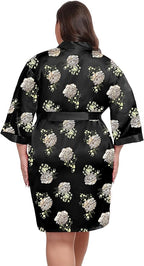 Women's Plus Size Satin Kimono Robes Short Silky Bathrobe Wedding Getting Ready Sleepwear Loungewear