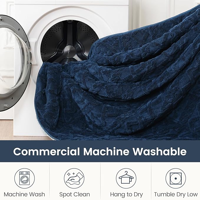 Sherpa Fleece Adult Weighted Blanket Great for Sleep, 20 lbs Dual Sided Soft Fuzzy Heavy Blankets for Couch Bed Sofa, Cozy Warm Fluffy Jacquard Throw for Winter (Navy Blue, 60" x 80", 20 Pounds)