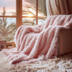 Hyde Lane Blush Pink Throw Blanket for Couch Sofa, Reversible Ultra Soft Faux Fur Fluffy Fuzzy Throw Blankets - 60x80 Rose Gold