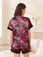 Ekouaer Womens Lace Satin Pajama Set Button Down Pj Shorts Set Bridesmaids Getting Ready Outfits Casual Sleepwear XS-XXL