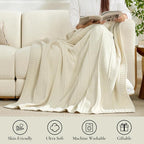 Amélie Home Premium Chenille Throw Blanket, Soft Cozy Moss Stitch Knit Blanket for Couch, Sofa, Chair, Home Decor, Ivory 50"x60"