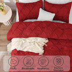 BEDELITE Red King Size Comforter Set - 3 Pieces Boho Pintuck Bedding Comforter Sets, Lightweight Soft & Warm King Bedding Set with 2 Pillowcases for All Season