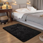 junovo 2x3 Small Washable Rug, Black Soft Non Slip Throw Carpet, Fluffy Shaggy Entryway Rugs for Bedroom Nursery, Indoor Inside Front Entrance Floor Mat for Home Decor Aesthetic