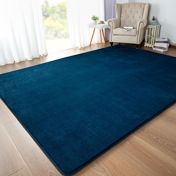 Andecor Shag Area Rug Fluffy Carpets, 5x7 Navy Blue Washable Living Room Bedroom Rugs, Soft Fuzzy Indoor Rugs for Dorm Boys Girls Kids Room Nursery Home Decorations