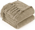 Chenille Throw Blanket for Couch with Tassels,50"X60" Soft Cozy Lightweight Knitted Boho Decorative Blankets for Bed and Sofa,Taupe