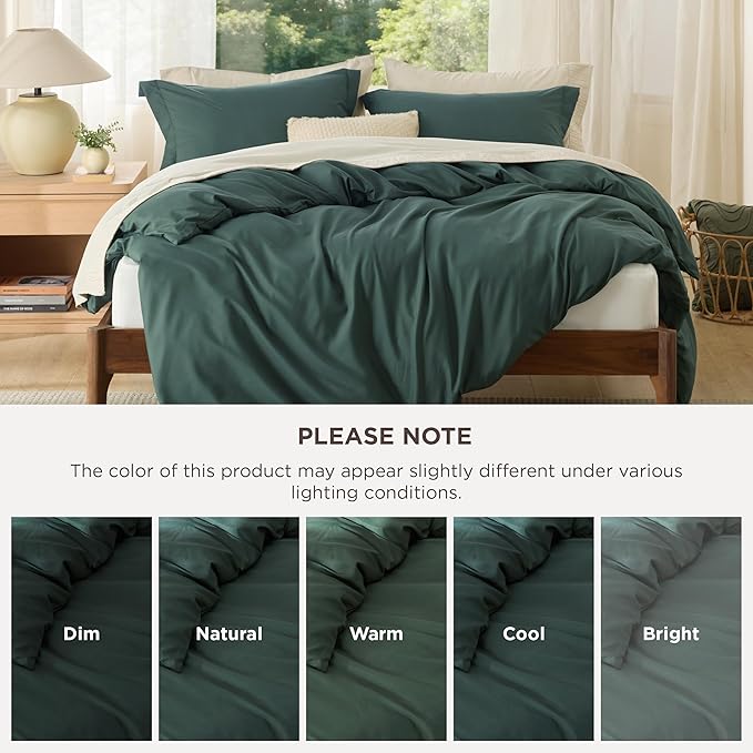 Bedsure Duvet Cover King Size - Soft Double Brushed Bedding Set for Kids & Adults, Zipper Closure, 3 Pieces, Includes 1 Duvet Cover (104"x90") & 2 Pillow Shams, NO Comforter, Forest Green