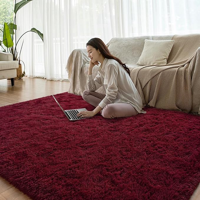 Burgundy Red Runner Area Rugs for Bedroom Living Room, 2x6 Feet Fluffy Bedside Rugs, Soft Shaggy Carpet for Kids Room Nursery, Cute Furry Rugs for Girls Boys Dorm Room Home Decor