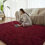 Burgundy Red Runner Area Rugs for Bedroom Living Room, 2x4 Feet Fluffy Bedside Rugs, Soft Shaggy Carpet for Kids Room Nursery, Cute Furry Rugs for Girls Boys Dorm Room Home Decor