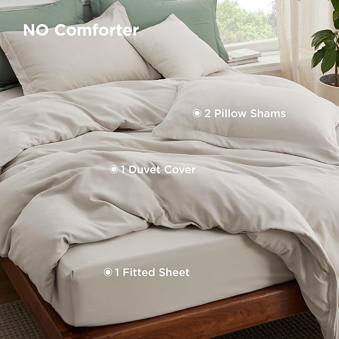 Bedsure Duvet Cover with Fitted Sheet King - Cooling Deep Pocket, Hotel Luxury Soft Double Brushed Bedding Set with Zipper Closure, 1 Duvet Cover, 1 Fitted Sheet, 2 Pillow Shams, NO Comforter, Linen