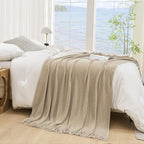 lifein Throw Blanket for Couch, Soft Boho Decor Bed Throw,Cozy Beige Knitted Chenille Small Farmhouse Lightweight Throw (Beige,60 * 80")