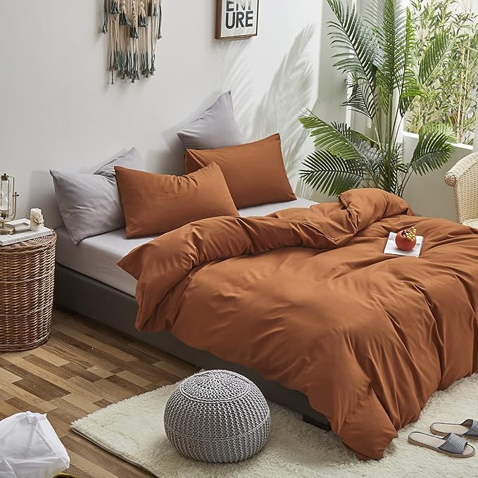 Cottonight Pumpkin Comforter Queen Rust Caramel Bedding Comforter Set Women Men Terracotta Blanket Quilts Soft Breathable Solid Burnt Orange Comforter Set Reddish Brown Bedding Set