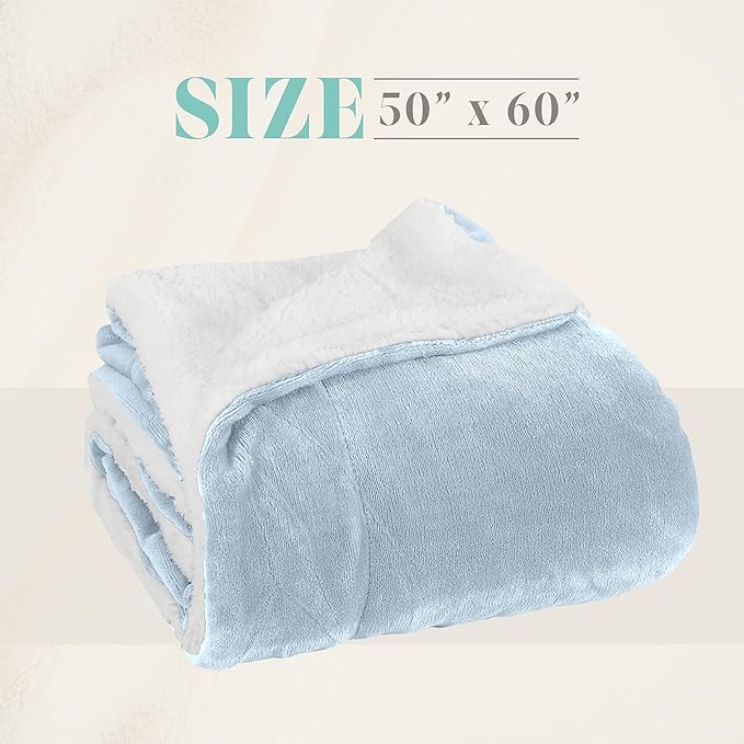 Elegant Comfort Throw Blanket, Reversible Sherpa Flannel, Ultra-Soft, Fuzzy, Cozy and Plush- All Season Lightweight Decorative Throw, 50 x 60 inches, Solid Sherpa Throw, Aqua