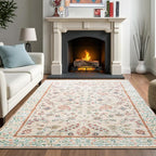 CRYPTOLITE Area Rug for Living Room, 6x9 Machine Washable Non Slip Large Faux Wool Throw Rug, Low Pile & Non-Shedding Boho Large Carpet Rugs for for Dining Room, Bedroom, Office (Pale Yellow)