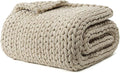 YnM Chenille Weighted Blanket, Handmade Chunky Knitted Design, Soft and Cozy, Temperature Regulating and Breathable, Machine Washable Throw for Sleep or Home Decor (Beige, 80x87 Inch, 25lbs)