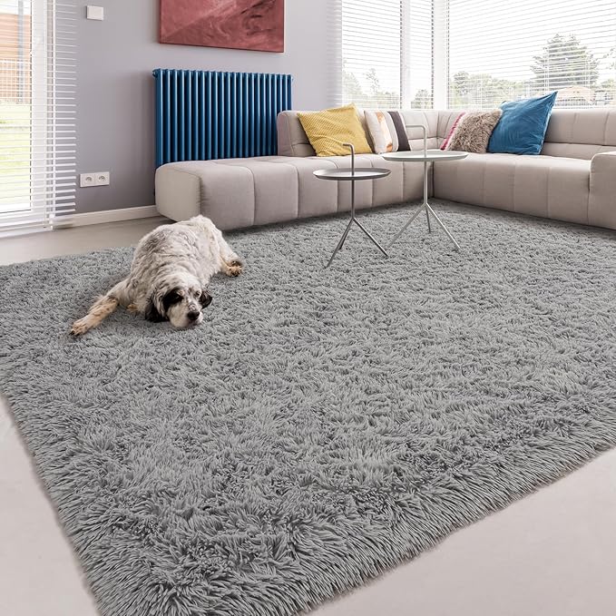 Softlife Area Rug for Living Room, Fluffy Shag Plush 5.3x7.6 Grey Rugs for Bedroom Girls, Shaggy Soft Fuzzy Kids Large Carpet for Dorm Bedside Ultra Cozy Non-Slip Indoor Decor