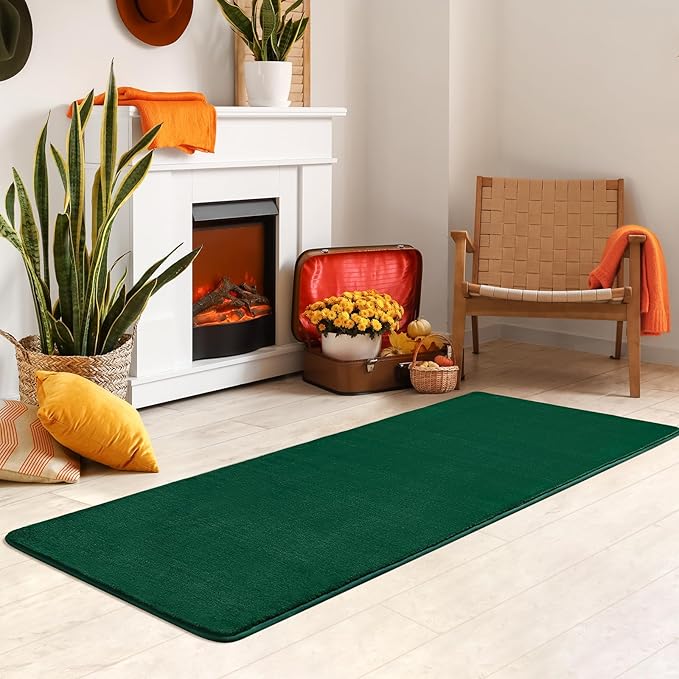 Softlife 2x6 Green Runner Rug for Bedroom Living Room, Washable Soft Fluffy Hallway Runner Area Rugs, Non-Slip Indoor Carpet for Kitchen Laundary Room Decor Entryway Bathroom