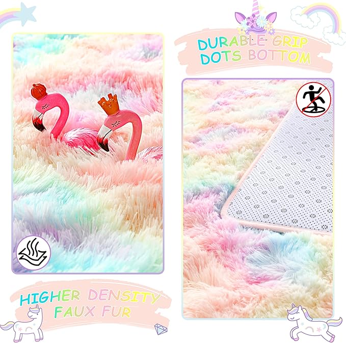 Noahas 6x9 Fluffy Rainbow Rugs for Bedroom Girls,Large Kids Room Rug,Shaggy Area Rugs for Living Room,Big Fuzzy Colorful Playroom Nursery Carpets Room Decor