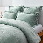 Fredsure Distressed Velvet Comforter Set, 5 Pieces Sage Green King, Distressed Velvet Face and Brushed Microfiber Reverse