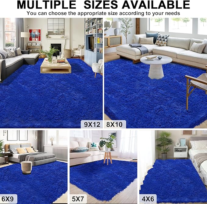 5x7 Area Rugs for Living Room Bedroom, Upgrade Non-Slip Soft Fluffy Shaggy Bedside Rug, Indoor Floor Carpet for Kids Girls and Boys Room, Dorms, Playroom, Nursery, Home Decor Aesthetic, Blue