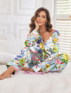 Ekouaer Women Satin Silk Pajamas Classic Long Sleeve Button Down Pjs Set Soft Loungewear