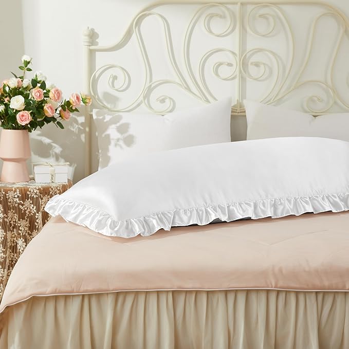 White Satin Pillowcases Body Pillow for Hair and Skin,White Body Pillow Silk Pillowcase with Envelope Closure Princess Room Decoration