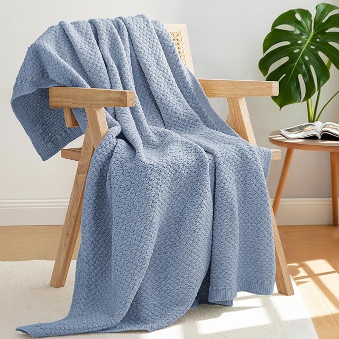 Whale Flotilla Chunky Knit Throw Blanket for Couch and Bed, Grey Blue Decorative Cozy Fleece Blanket, Reversible Soft Fuzzy Woven Throws, 60x80 Inch