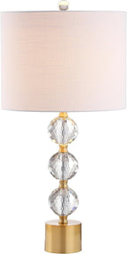 JONATHAN Y 25.25" Clear and Brass Gold Crystal Table Lamp, Modern Glam Faceted Orb Bedside Lamp with White Linen Drum Shade for Living Room Bedroom, LED Bulb Included JYL5017A