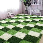 Shag Area Rug, 6x9 ft Deep Green White Fluffy Rugs for Bedroom Living Room, Soft Shaggy Modern Indoor Carpets, Cute Plush Rugs for Kids Girls Room Nursery, High Pile Throw Rug for Home Decor