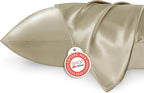 Bedsure Satin Pillowcase 2 Pack Similar to Silk Pillow Cases Standard Size, Pillow Case for Sleeping Women with Envelope Closure, Gifts for Women Men, Khaki, 20x26 Inches, 2pcs