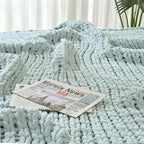 Esterra Chunky Knit Blanket Throw 60"x80", 100% Hand Knitted Chenille Throw Blanket, Cozy Soft Thick Cable Knit Throw Large Rope Knot Crochet Throw Blanket for Sofa Couch Bed, Sky Blue