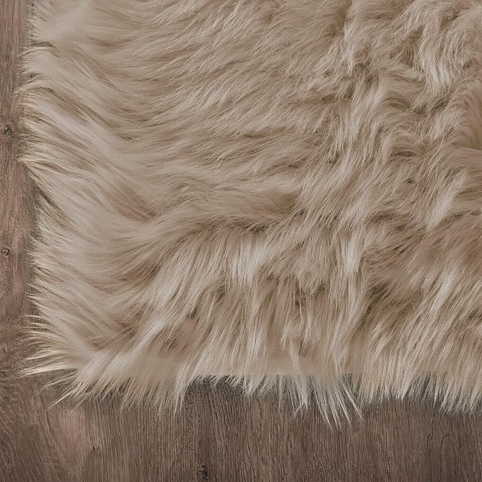 Latepis Washable 3x4 Light Brown Sheepskin Fluffy Shag Plush Faux Fur Rug for Living Room Bedroom Dorm Room Throw Rectangle
