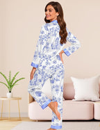 DOLOS Silk Satin Pajama Set for Women Short/Long Sleeve 2-Piece Silky Pajamas for Women Button Down Pjs Sleepwear Loungewear