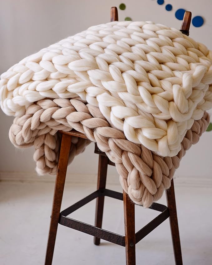 Boho Throw Blanket - Chunky Knit Blanket Full Size Blanket for Adult 54x75 Blue, Boho Blanket Bed Decor, Knit Blanket for Couch, Birthday Gift for Women, Ideas (Blue, 54"x75")