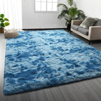 Deerhoo Large Shag Area Rugs 5 x 8, Tie-Dyed Plush Fuzzy Rugs for Living Room, Ultra Soft Fluffy Furry Rug for Bedroom, Indoor Carpet Nursery Rugs for Kids Room Home Decor, Bright Blue