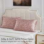 Satin Pillowcase for Hair and Skin, Soft and Cooling Similar to Silk Pillow Cases 2 Pack with Envelope Closure Standard Size Satin Pillow Covers, Gift for Women(20"x26", Leopard, Pink)