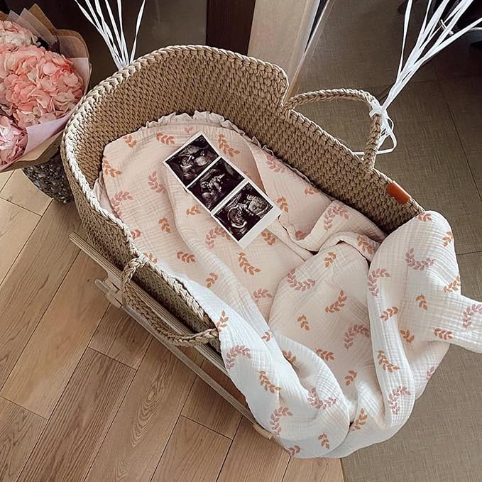 meowcards Muslin Swaddle Blankets for Baby, Unisex Baby Boys Girls Essentials, Large 47 x 47 inches, Boho Receiving Blankets Newborn Registry Must Haves (Brick Leaf, Printed)