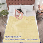 yescool Weighted Blanket for Adults (22 lbs, 60" x 80", Yellow) Cooling Heavy Blanket for Sleeping Perfect for 210-230 lbs, Queen Size Breathable Blanket with Premium Glass Bead, Machine Washable