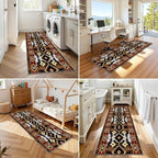 Rustic Brown Runner Cowhide Rugs,2.6x10ft,Western Aztec Decor Kitchen Runners,Southwestern Decor Native American Tribal Hallway Runner Rug,for Bedside Bedroom Entrance Farm Cow Print Carpet