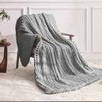 Negwoo Chunky Knit Throw Blanket, 30''*40'' Knitted Throw Chenille Yarn for Bed Couch, Handmade Light Grey Crochet Big Thick Blanket, Machine Washable Cute Comfy Blanket for Home Decor