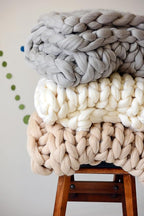 Boho Throw Blanket - Chunky Knit Blanket, Full Size Blankets, Beige Throw Blanket, Handmadel Blanket for Bed Decor, Crochet Blanket, Gift for Women Birthday (Beige, 54"x75")