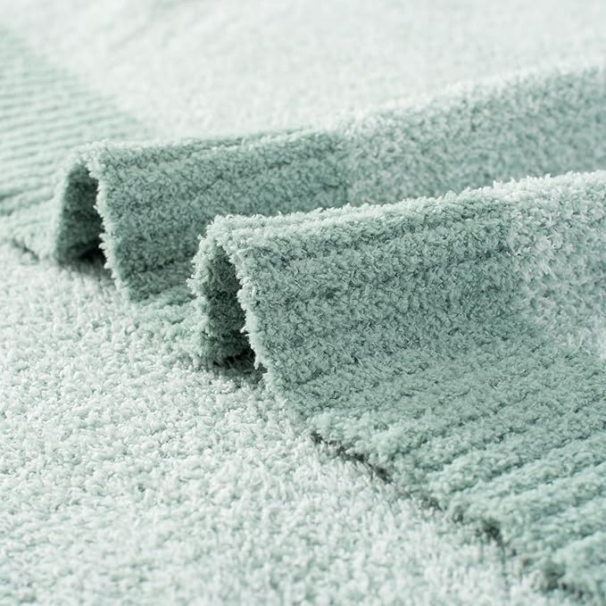 Carriediosa Heather Throw Blanket 50" X 60", 400GSM Ultra Soft Microfiber Fuzzy Fluffy Reversible Knitted Blankets Cozy Plush Lightweight and Warm Fall Throws for Couch, Bed, Sofa, Sage Green