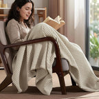 PHF Ultra Soft Waffle Weave Blanket Queen Size 90"x 90"- Washed Lightweight Breathable Cozy Woven Blanket for Bed - Aesthetic Decor for Couch Bedding Sofa Home Car - Light Khaki/Linen
