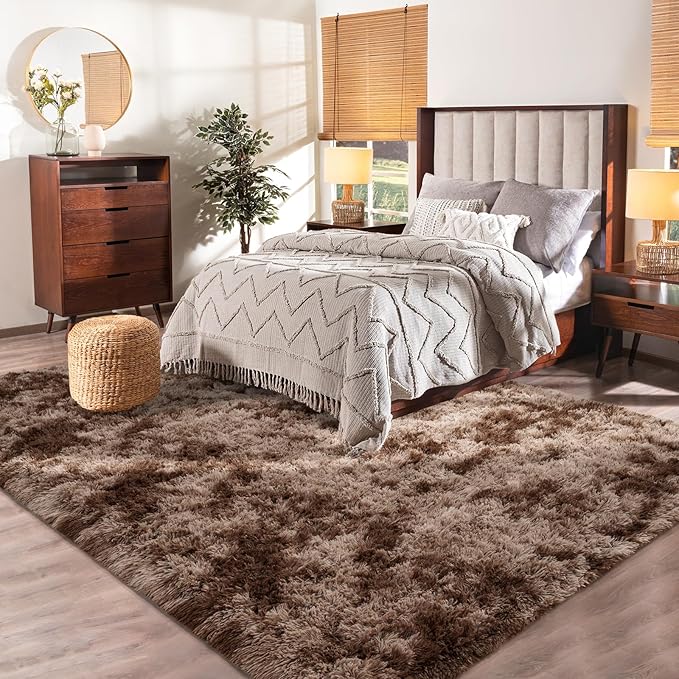 Softlife Area Rug for Bedroom, Fluffy Shag Plush Shaggy 4x6 Brown Rugs for Living Room Girls Kids, Throw Soft Fuzzy Tie Dyed Small Carpet for Dorm Bedside Ultra Cozy Non-Slip Indoor Decor