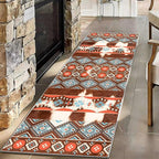 Western Cowhide Runner Rug,3.3x10ft,Rustic Tribal Aztec Runner Rug,Farmhouse Cow Print Decor Western Kitchen Rugs,Soft Non-Slip Faux Cowhide Hallway Carpet, for Office Entryway Bedroom Floor Mat